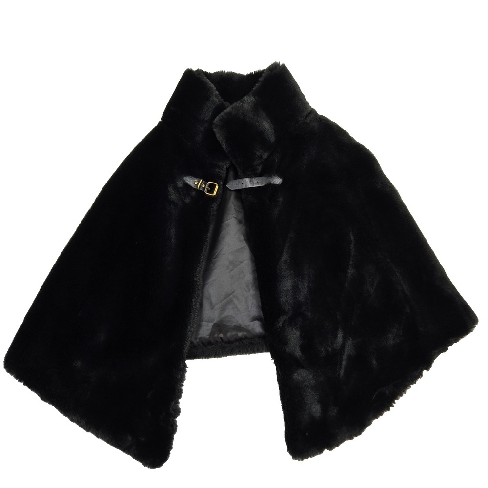 La Fiorentina Faux‎ Fur Poncho Black One Size Buckle Belt